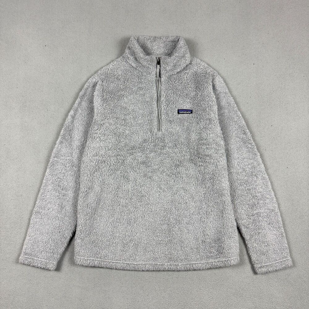 Patagonia Fleece Pullover Sweater Womens XL Los Gatos 1/4 Zip Gray Fuzzy Teddy